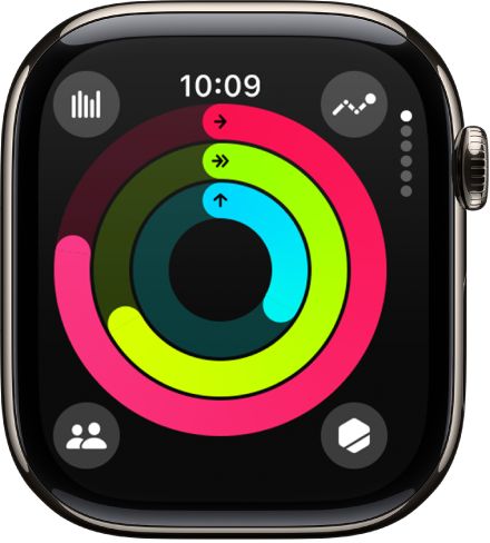 The Activity screen showing the three rings—Move, Exercise, and Stand.