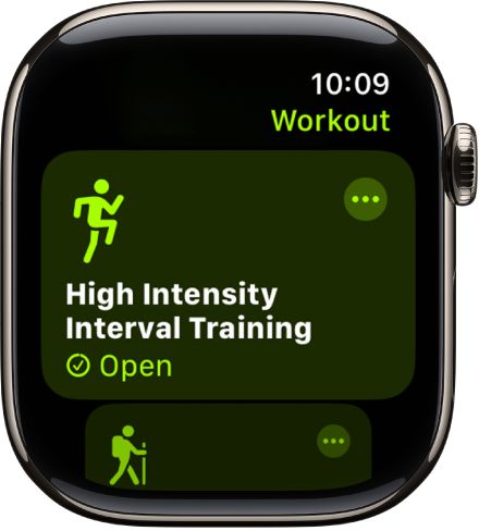 The Workout screen with the High Intensity Interval Training workout showing.