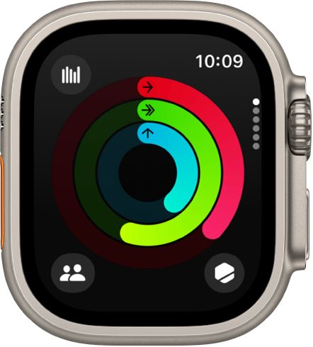 The Activity screen showing the three rings—Move, Exercise, and Stand.