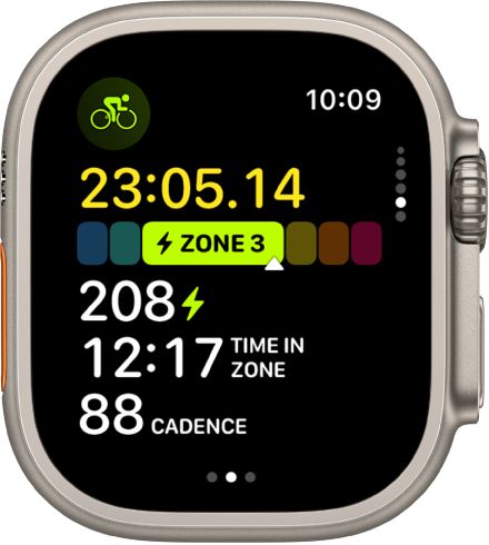 The Workout screen showing the metrics for an outdoor cycle workout.