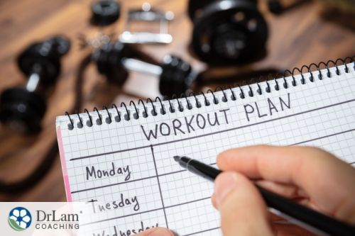 An image of someone creating a workout plan in a gridded notebook.