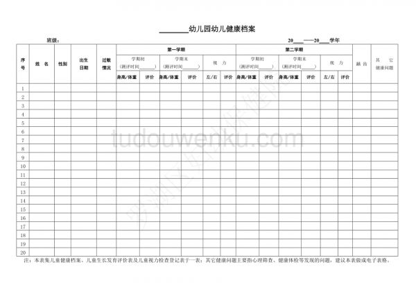 幼兒健康檔案 匯總表.doc_第1頁