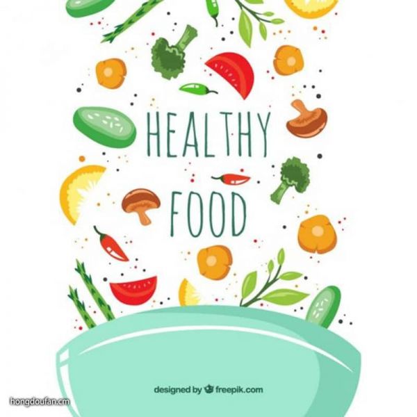 5張綠色飲食健康地球卡通兒童簡筆畫！Eat Healthy!-紅豆飯小學(xué)生簡筆畫大全