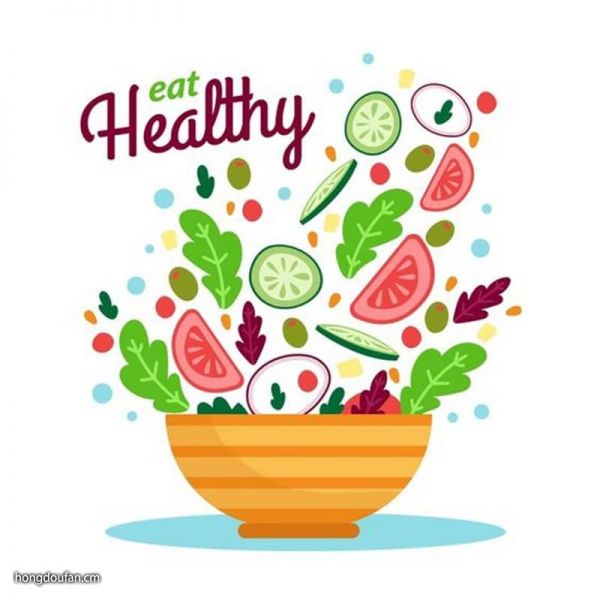 5張綠色飲食健康地球卡通兒童簡筆畫！Eat Healthy!-紅豆飯小學(xué)生簡筆畫大全