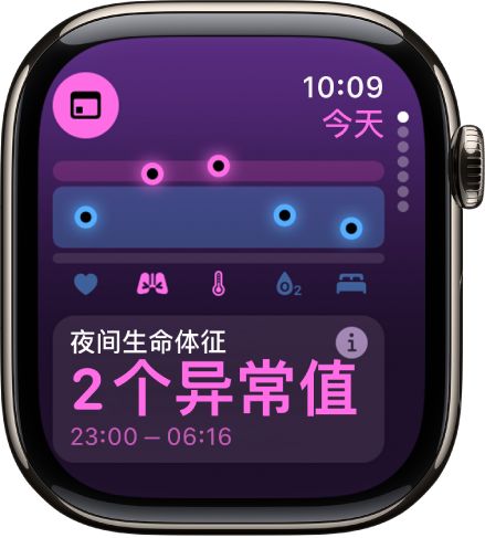 “生命體征” App 中的屏幕顯示整夜健康指標(biāo)。