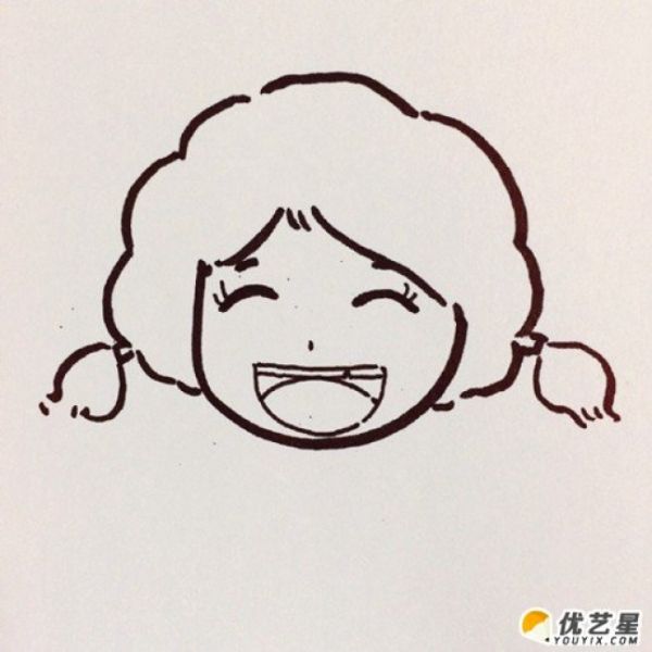 活潑開朗的小女孩怎么畫 笑容的女生簡筆畫畫法 可愛小學女生卡通畫手繪教程_www.youyix.com