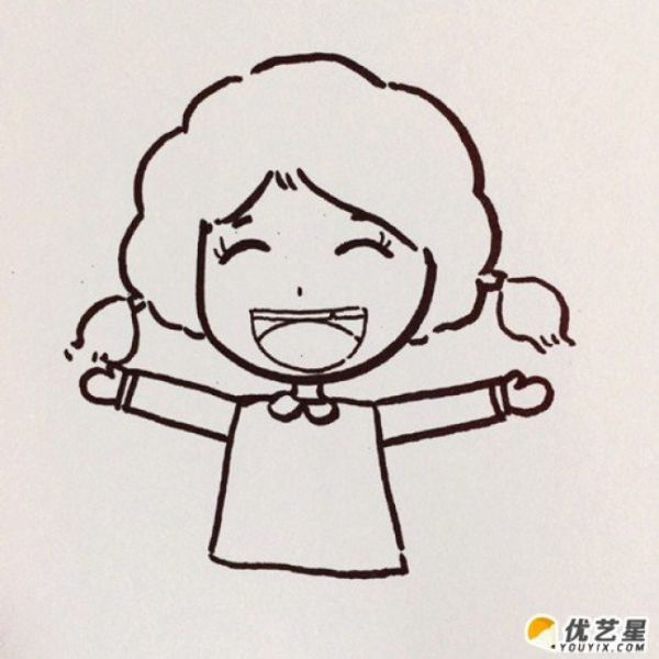 活潑開朗的小女孩怎么畫 笑容的女生簡筆畫畫法 可愛小學女生卡通畫手繪教程_www.youyix.com