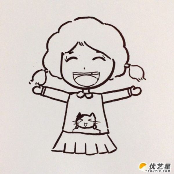 活潑開朗的小女孩怎么畫 笑容的女生簡筆畫畫法 可愛小學女生卡通畫手繪教程_www.youyix.com