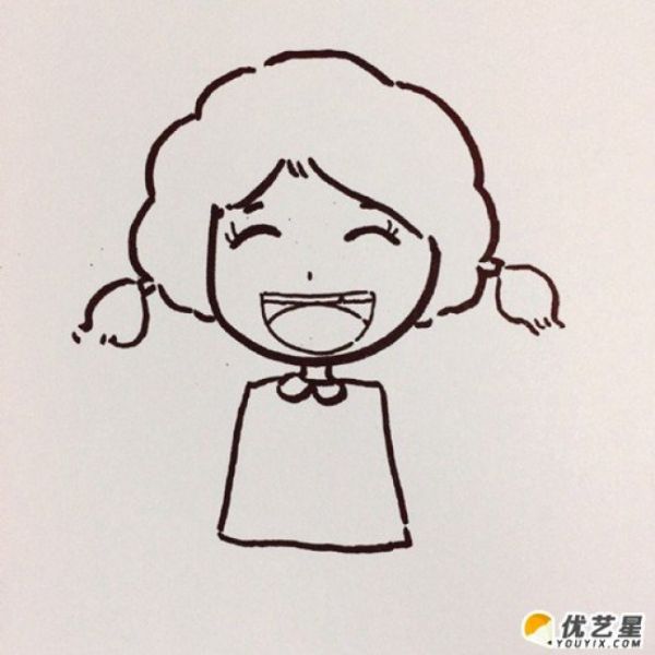 活潑開朗的小女孩怎么畫 笑容的女生簡筆畫畫法 可愛小學女生卡通畫手繪教程_www.youyix.com