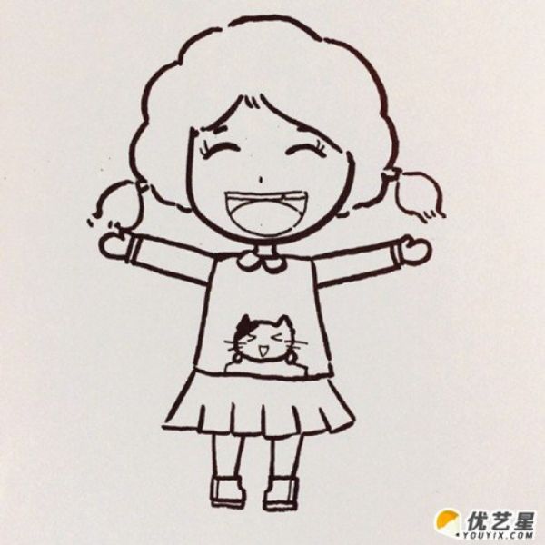 活潑開朗的小女孩怎么畫 笑容的女生簡筆畫畫法 可愛小學女生卡通畫手繪教程_www.youyix.com