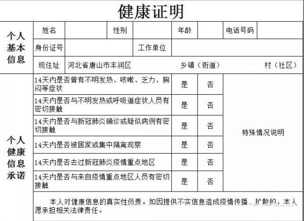 唐山丰润区规范出丰人员健康证明通告