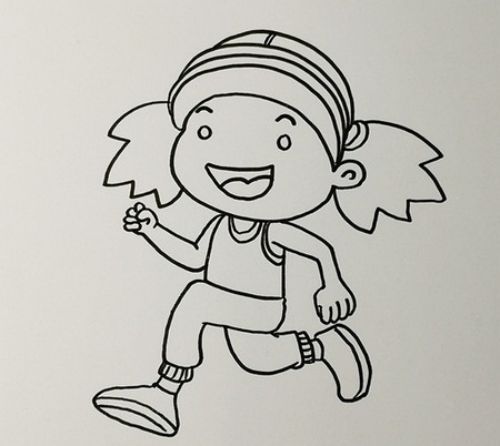 帶涂色小女孩跑步簡筆畫怎么畫 彩色跑步簡筆畫教程圖解