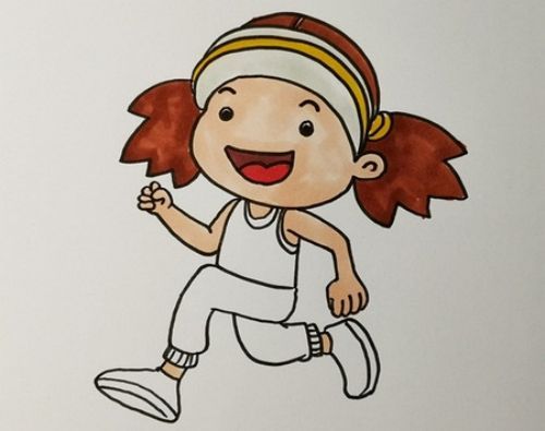 帶涂色小女孩跑步簡筆畫怎么畫 彩色跑步簡筆畫教程圖解