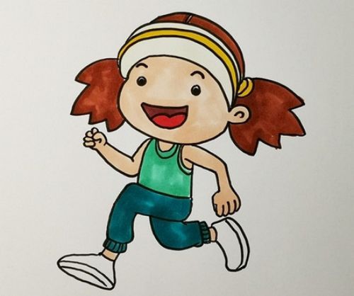 帶涂色小女孩跑步簡筆畫怎么畫 彩色跑步簡筆畫教程圖解
