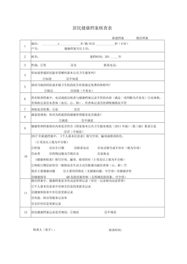 居民健康檔案核查表.docx_第1頁