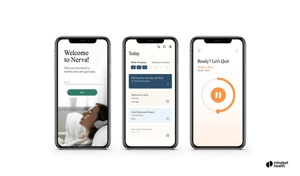 Image showing Mindset Health digital hypnotherapy apps addressing medically-diagnosed irritable bowel syndrome, menopause and smoking cessation.