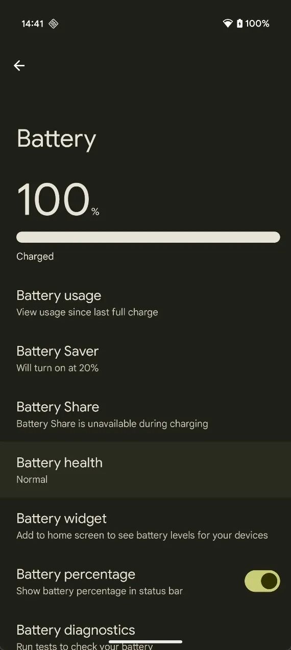 The Battery Health feature shows users the state of their battery in comparison to a new standard battery. (Image source: Android Authority)