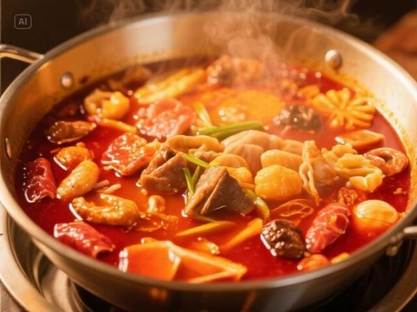 火锅鸭肠涮食技巧：鸭肠入锅，快速涮烫，变色即食，口感爽脆。