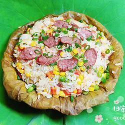 鮮蔬肉腸荷葉蒸飯的做法[圖]