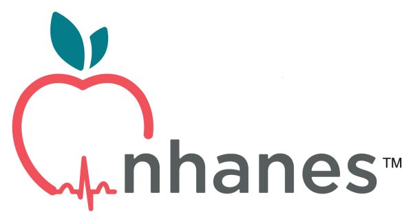 The National Health and Nutrition Examination Survey logo shows the outline of an apple. The apple's base is an EKG line