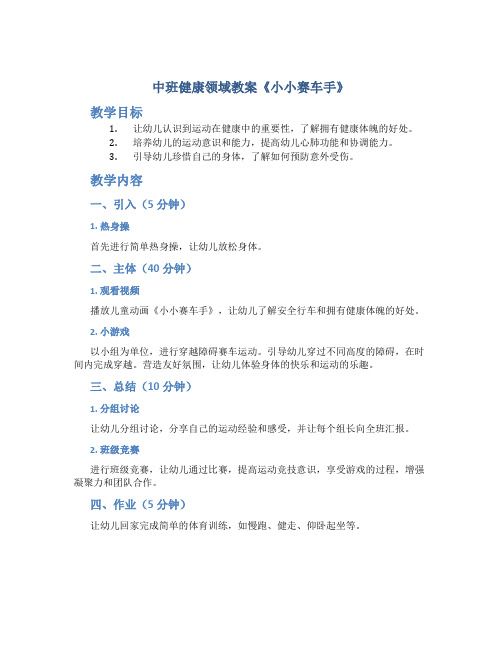 中班健康领域教案《小小赛车手》