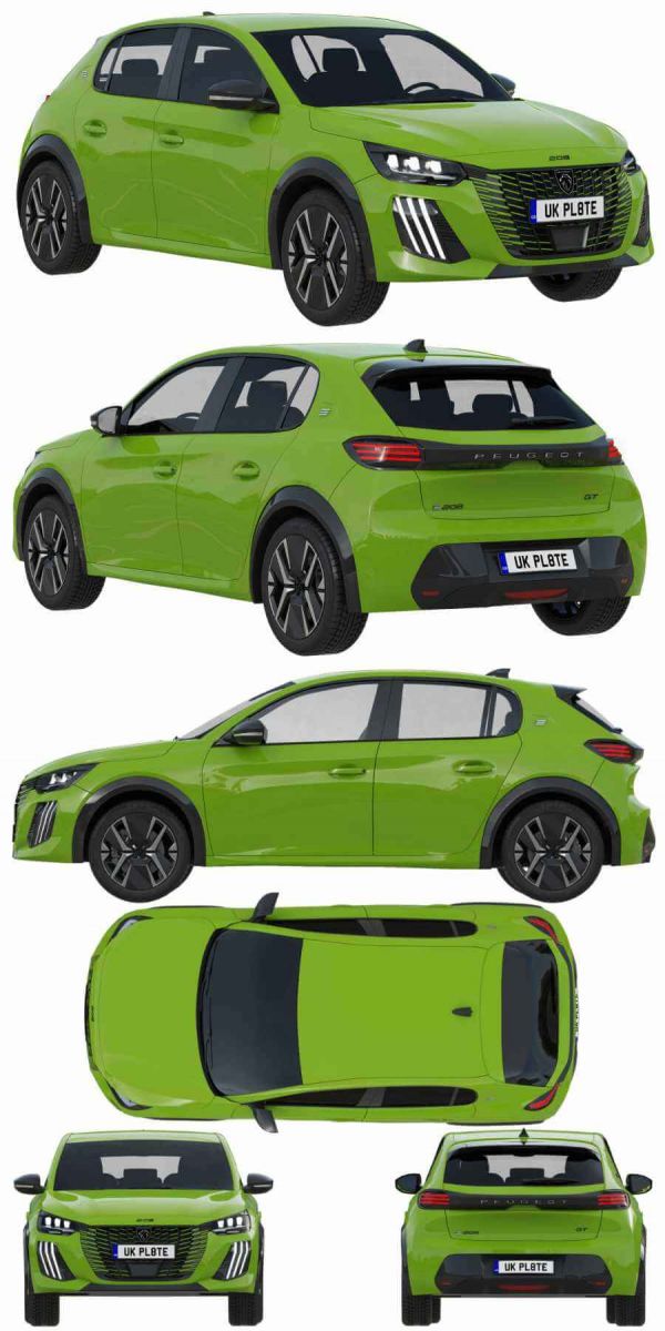 2024款标志Peugeot E-208电动汽车3D模型（OBJ,FBX,MAX）插图