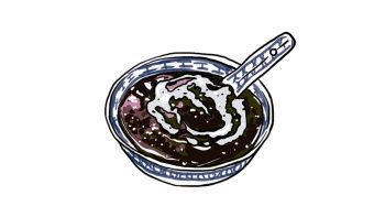 一碗淋上椰奶的bubur pulut hitam。