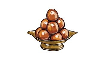 一碗傳統(tǒng)印度甜品 gulab jamun，將油炸奶球浸泡在甜蜜糖漿中。