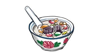 一碗bubur cha cha （摩摩喳喳）娘惹甜品，由木薯果凍、蒸番薯以及果凍所制成。
