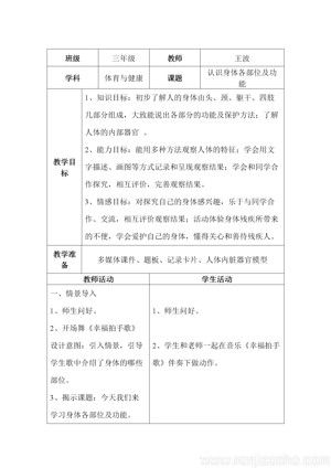 《第18課 體育與健康基礎(chǔ)知識(shí)：身體各部位的名稱(chēng)與功能》教學(xué)設(shè)計(jì)(江蘇省縣級(jí)優(yōu)課).doc