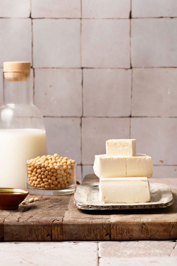 meat substitute products on wooden board