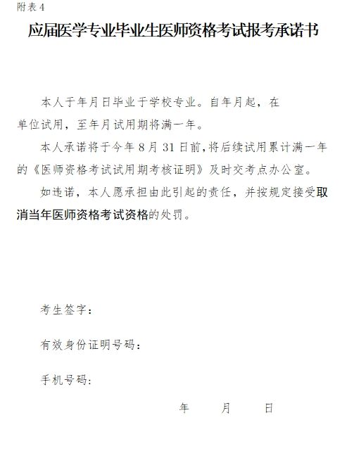 附表4.應(yīng)屆醫(yī)學(xué)專(zhuān)業(yè)畢業(yè)生醫(yī)師資格考試報(bào)考承諾書(shū)