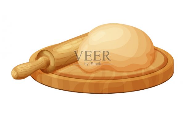 新鮮的生面團(tuán)。自制的美味面包。木制廚房搟面杖的卡通。矢量插圖菜單，咖啡館，餐廳插畫圖片素材