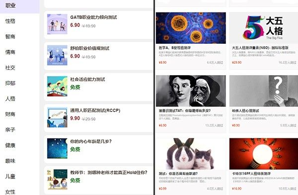 在網(wǎng)絡(luò)和社交媒體平臺上可檢索到多種與職業(yè)能力相關(guān)的測試。來源：網(wǎng)絡(luò)截圖