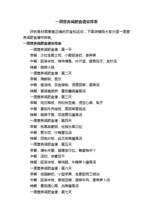一周營養(yǎng)減肥食譜安排表