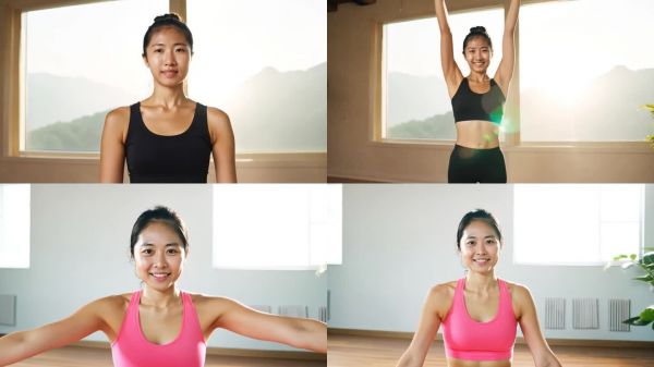 瑜伽館里的年輕女教練示范瑜伽動作
