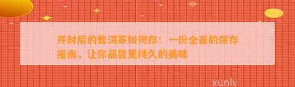 開封后的普洱茶如何存：一份全面的保存指南，讓你品嘗更持久的美味