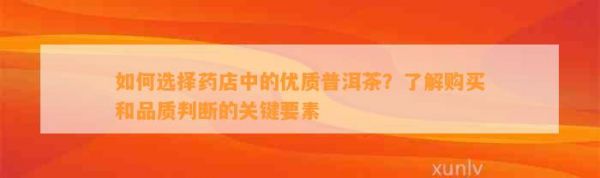 如何選擇藥店中的優(yōu)質(zhì)普洱茶？了解購(gòu)買(mǎi)和品質(zhì)判斷的關(guān)鍵要素