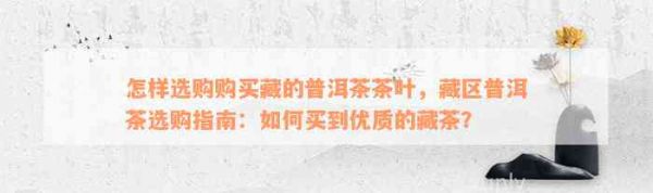 怎样选购购买藏的普洱茶茶叶，藏区普洱茶选购指南：怎样买到优质的藏茶？