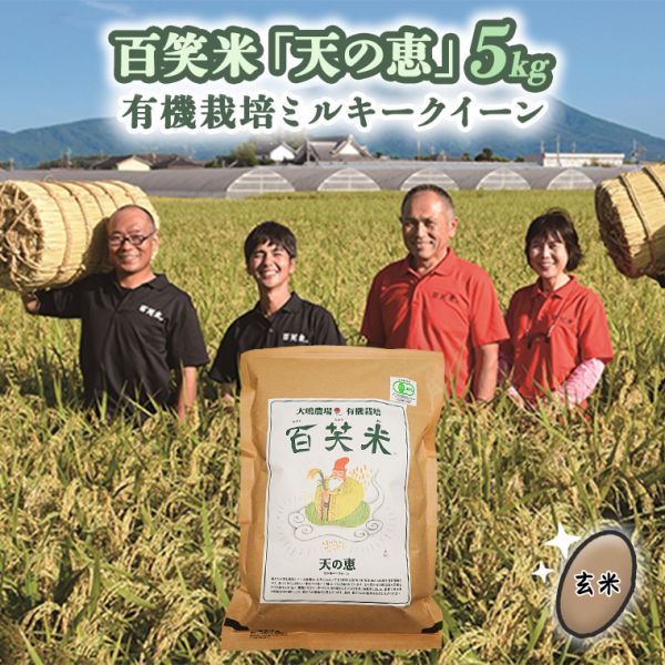玄米 百笑米 「 天の恵 」 有機(jī)栽培 ミルキークイーン 5kg R7年産 米 コメ 茨城県 単一米 [AC018ci]