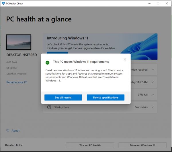 PC 滿足 Windows 11 要求示例