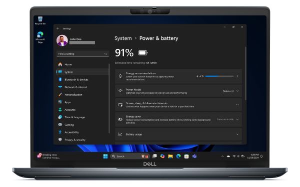 Windows 设置中的电源和电池信息
