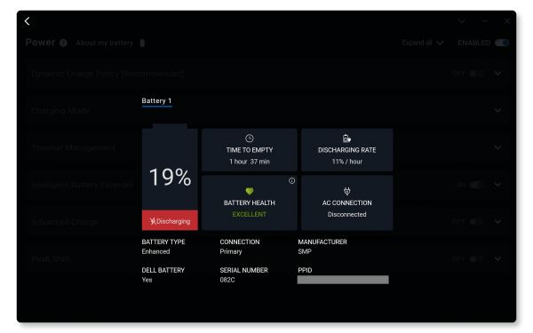 Dell Optimizer 戴尔智能调优软件中的电池运行状况
