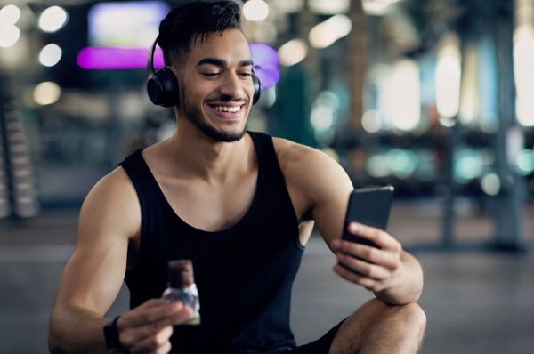 man at the gym on phone