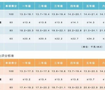 小学生体质指数对照表图（小学生体质健康标准表体重指数）