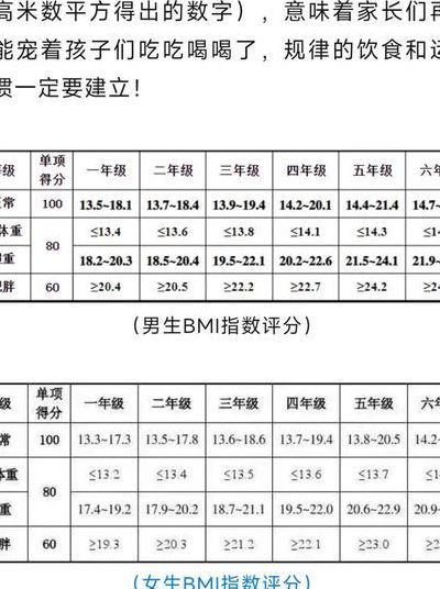 小学生体质指数对照表图（小学生体质健康标准表体重指数）