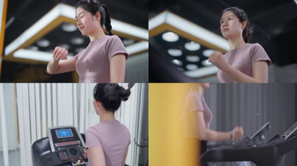 女性健身房跑步锻炼