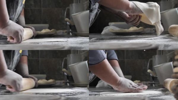 披萨厨师拉伸面团传统美食擀面