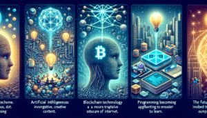 このページは、人工知能（AI）、ブロックチェーン、プログラミングといった技術の未来について解説しています。これらの技術が何であるか、そしてどのように世界を変えていくのかを論じています。重要なポイントとしては、AIが新しい創造的なコンテンツを生み出し、ブロックチェーンがより信頼できるインターネットを構築し、プログラミングがより学びやすくなるということです。