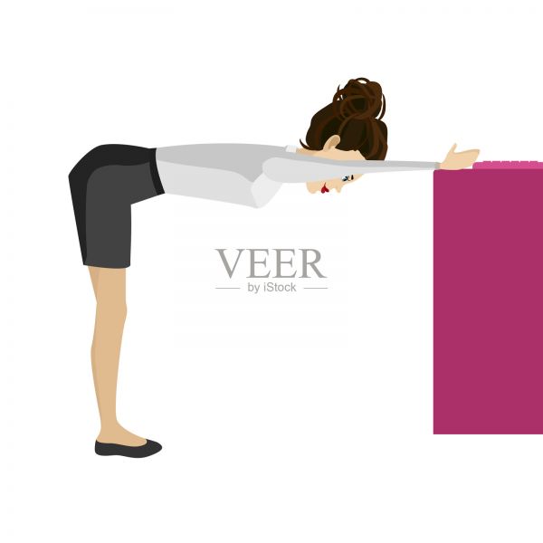 穿著職業(yè)裝的漂亮女人正在做背部鍛煉。職場女性健康前屈姿勢。插畫圖片素材